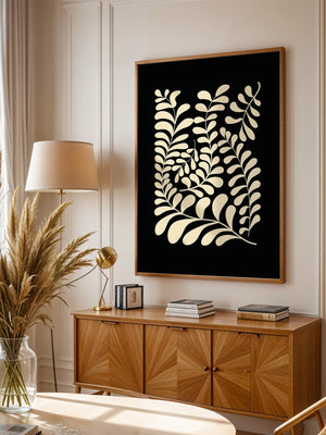 Blätter Grafik beige schwarz