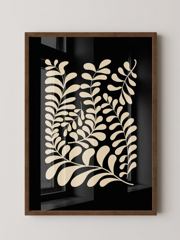 Blätter Grafik beige schwarz