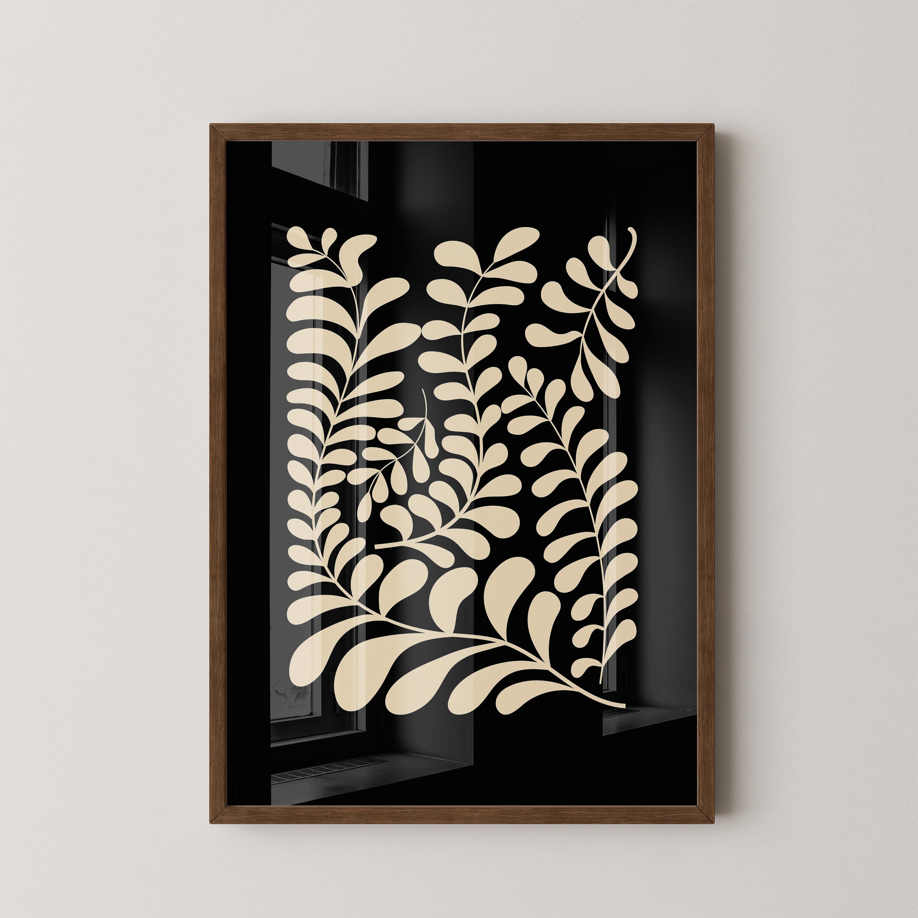 Blätter Grafik beige schwarz