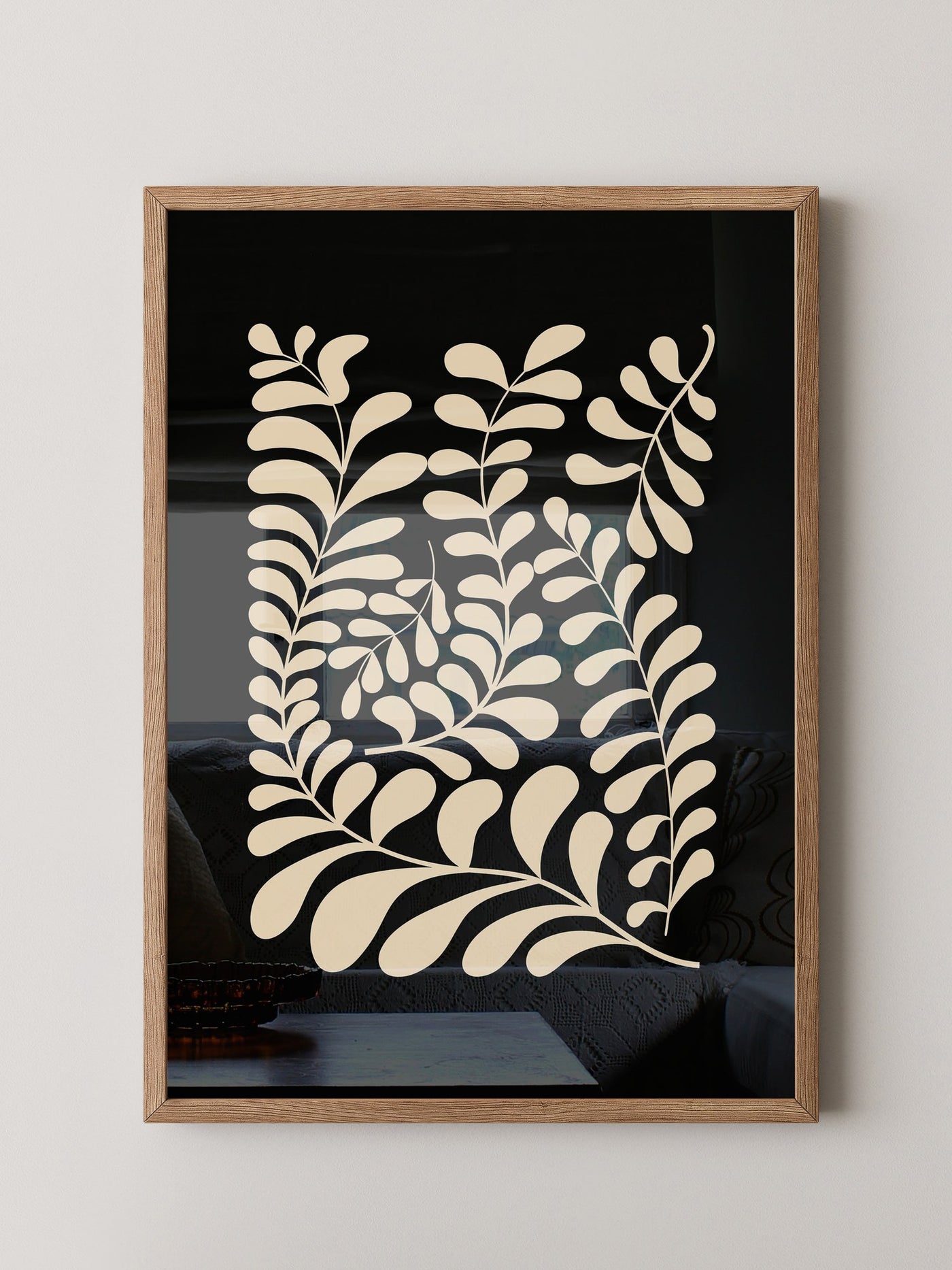 Blätter Grafik beige schwarz