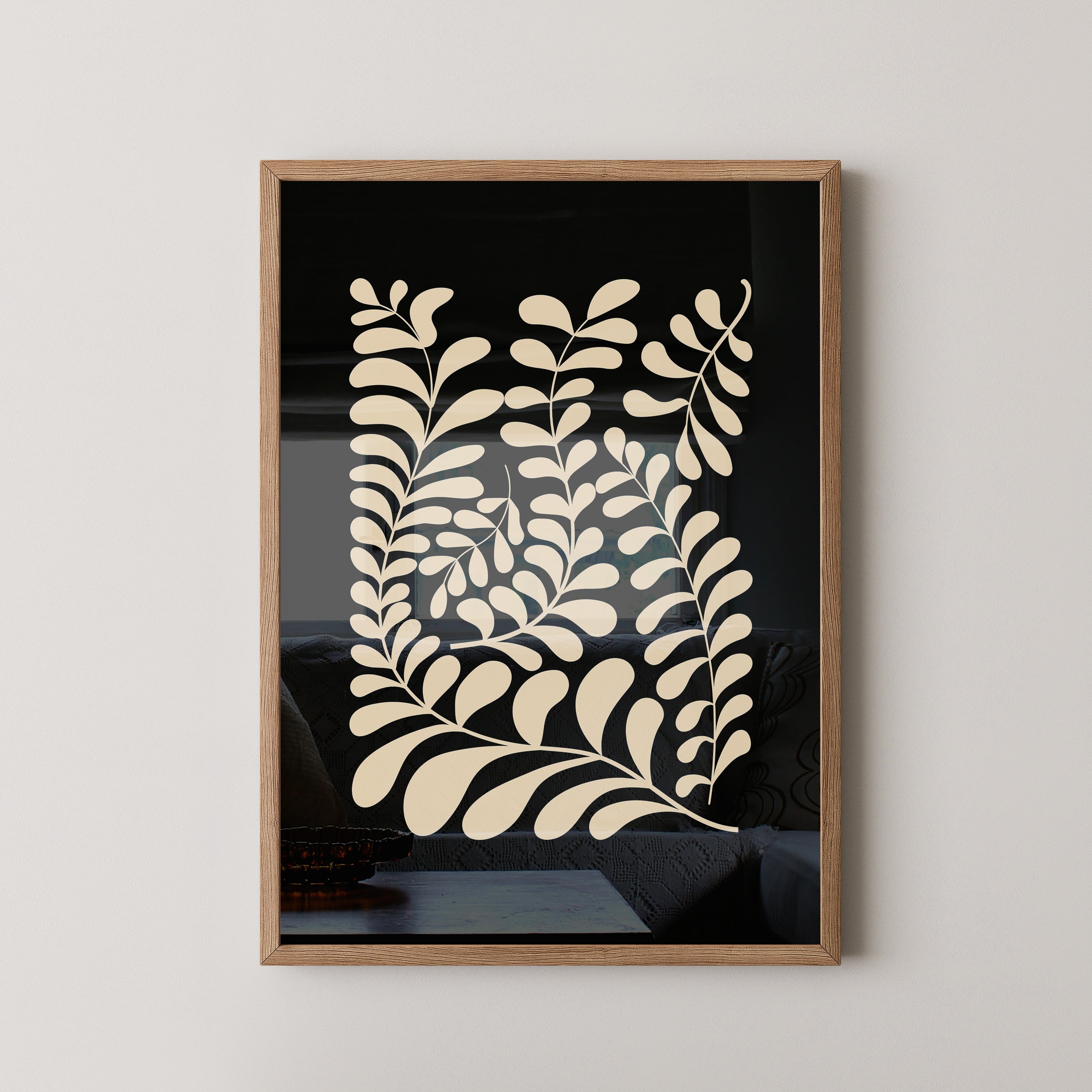 Blätter Grafik beige schwarz