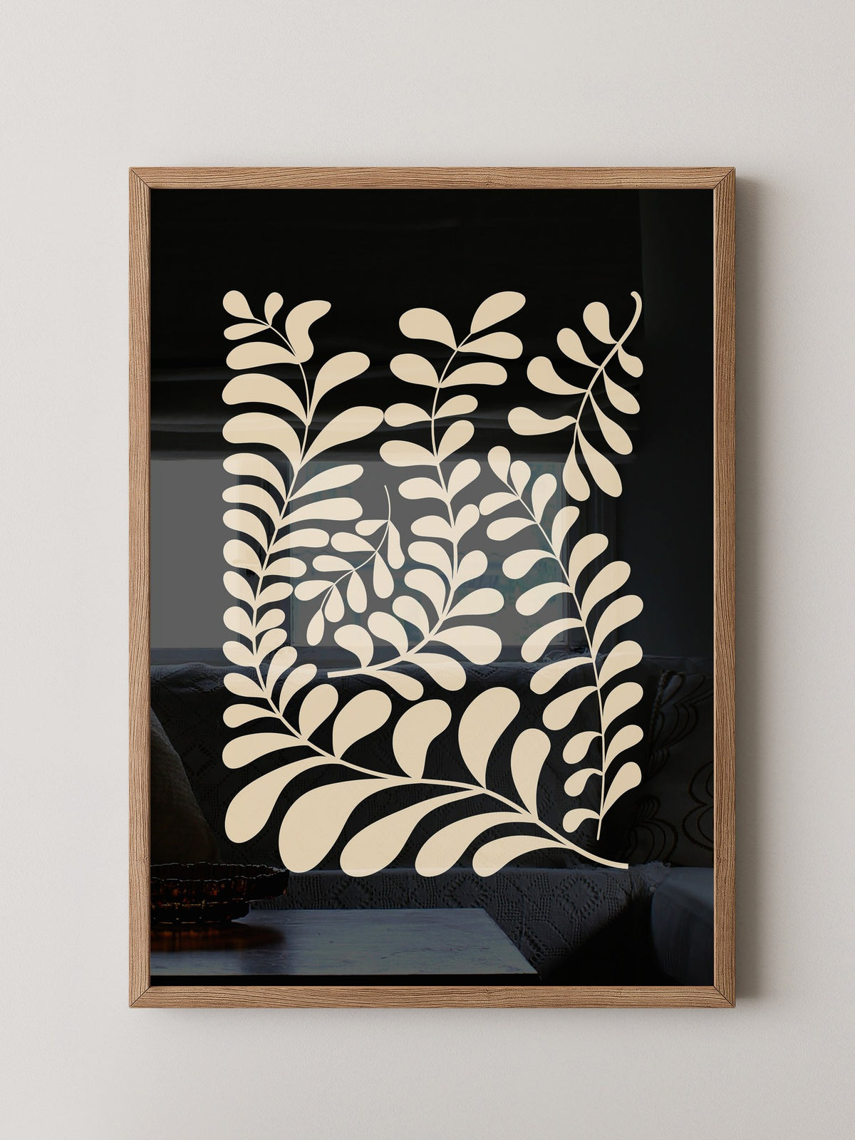 Blätter Grafik beige schwarz