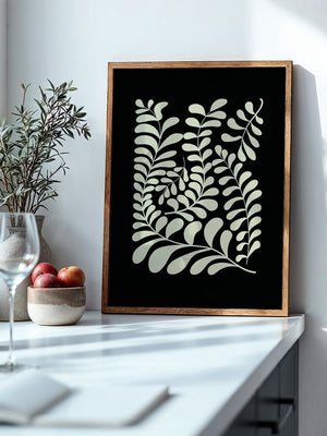 Blätter Grafik beige schwarz