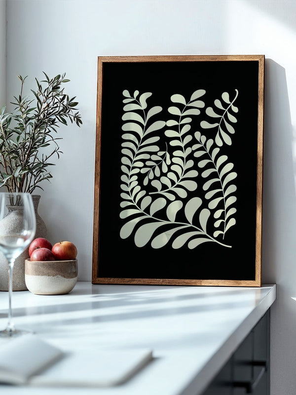 Blätter Grafik beige schwarz