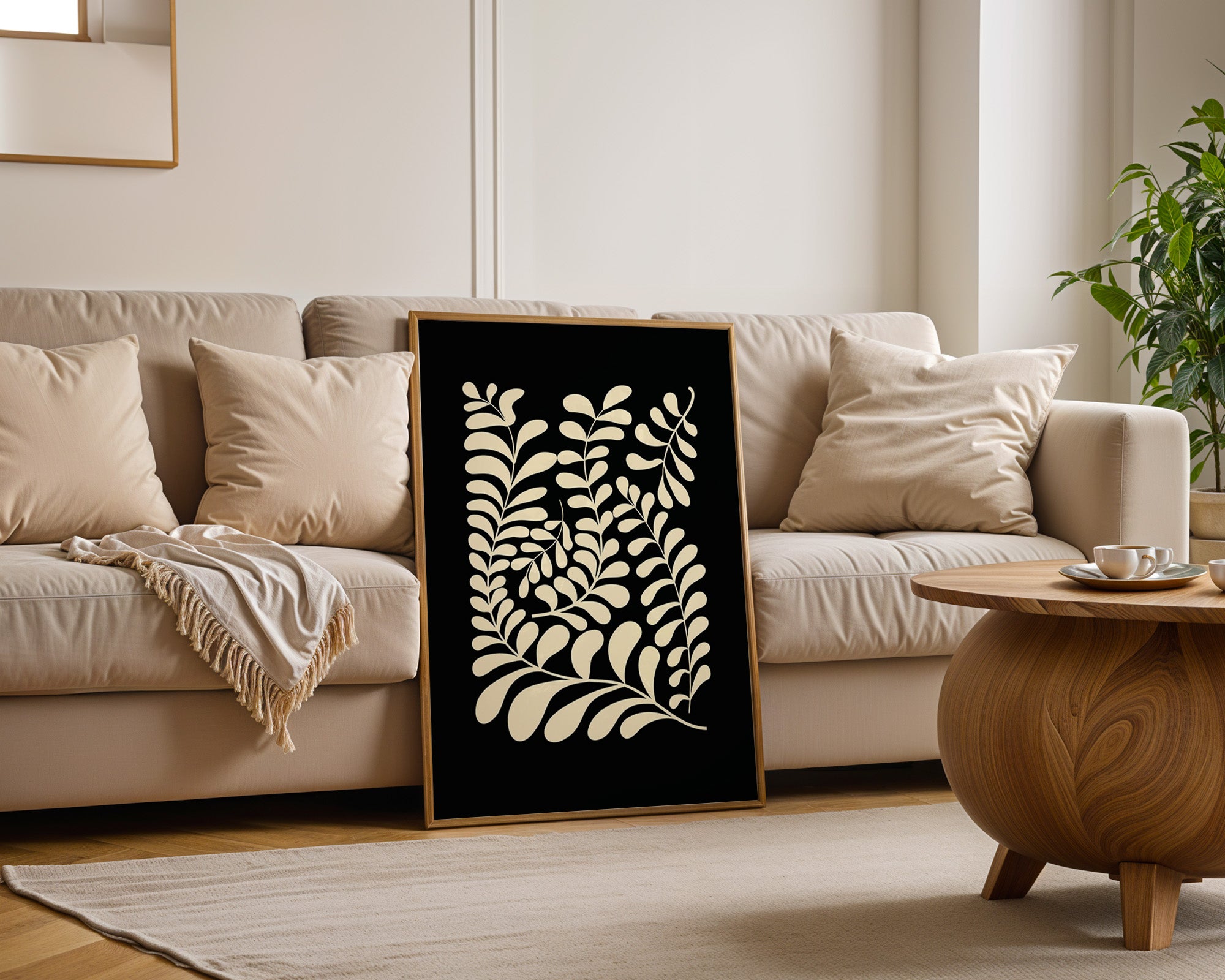 Blätter Grafik beige schwarz