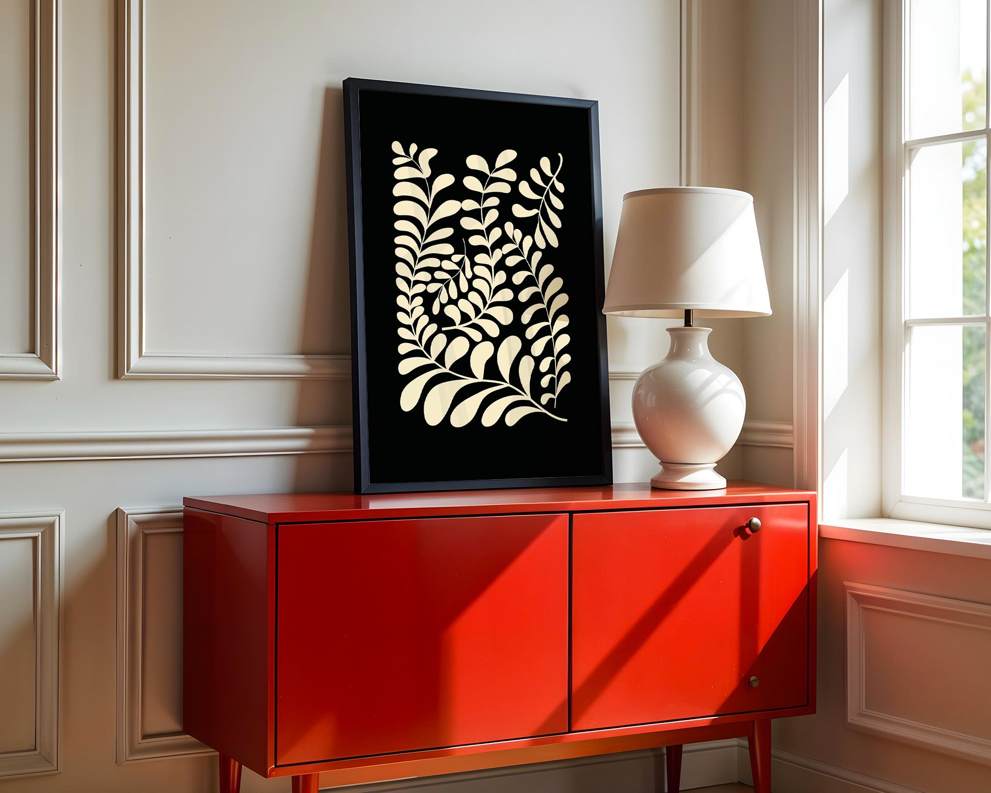 Blätter Grafik beige schwarz