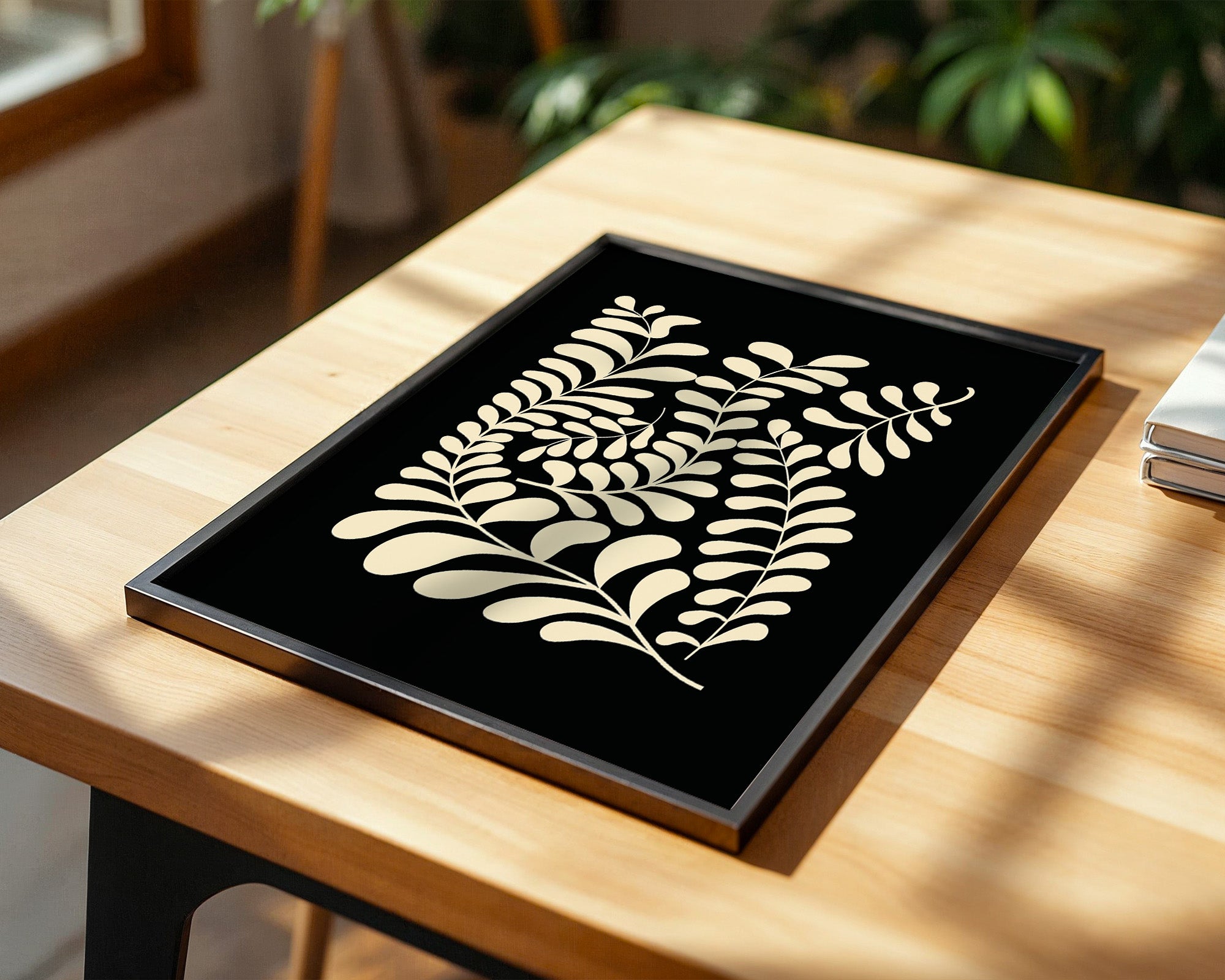 Blätter Grafik beige schwarz