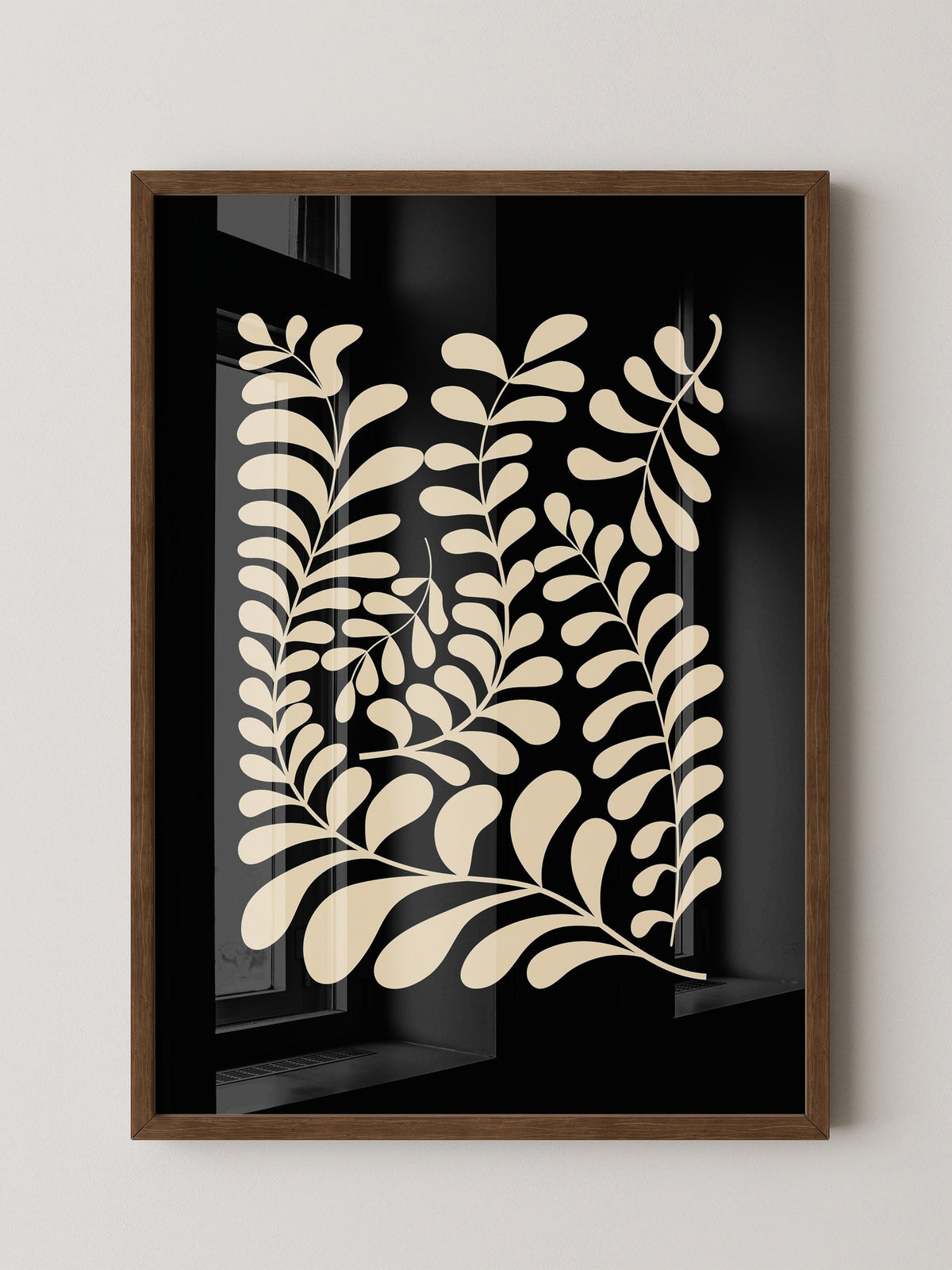 Blätter Grafik beige schwarz