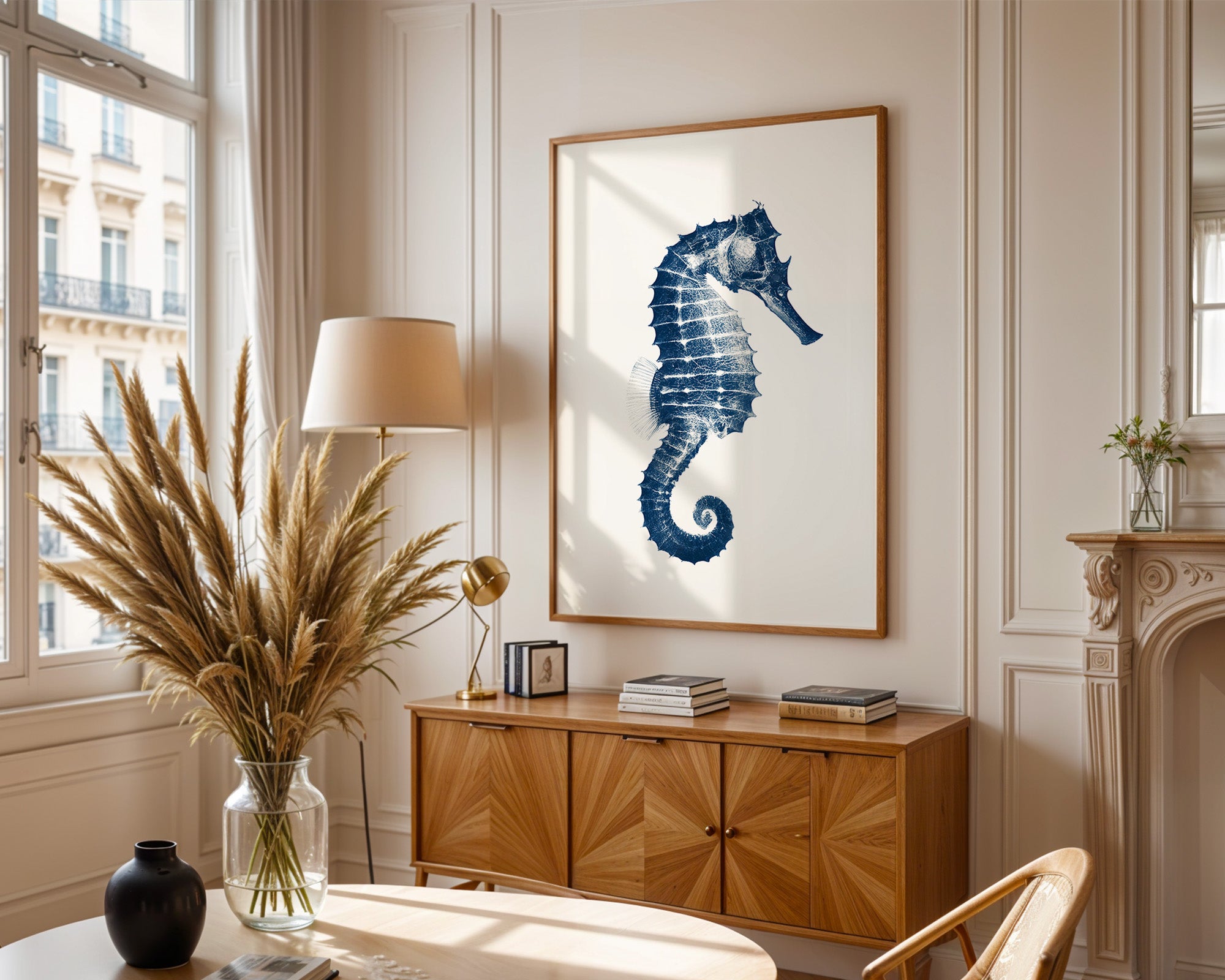 Seepferdchen Blau Monochrom