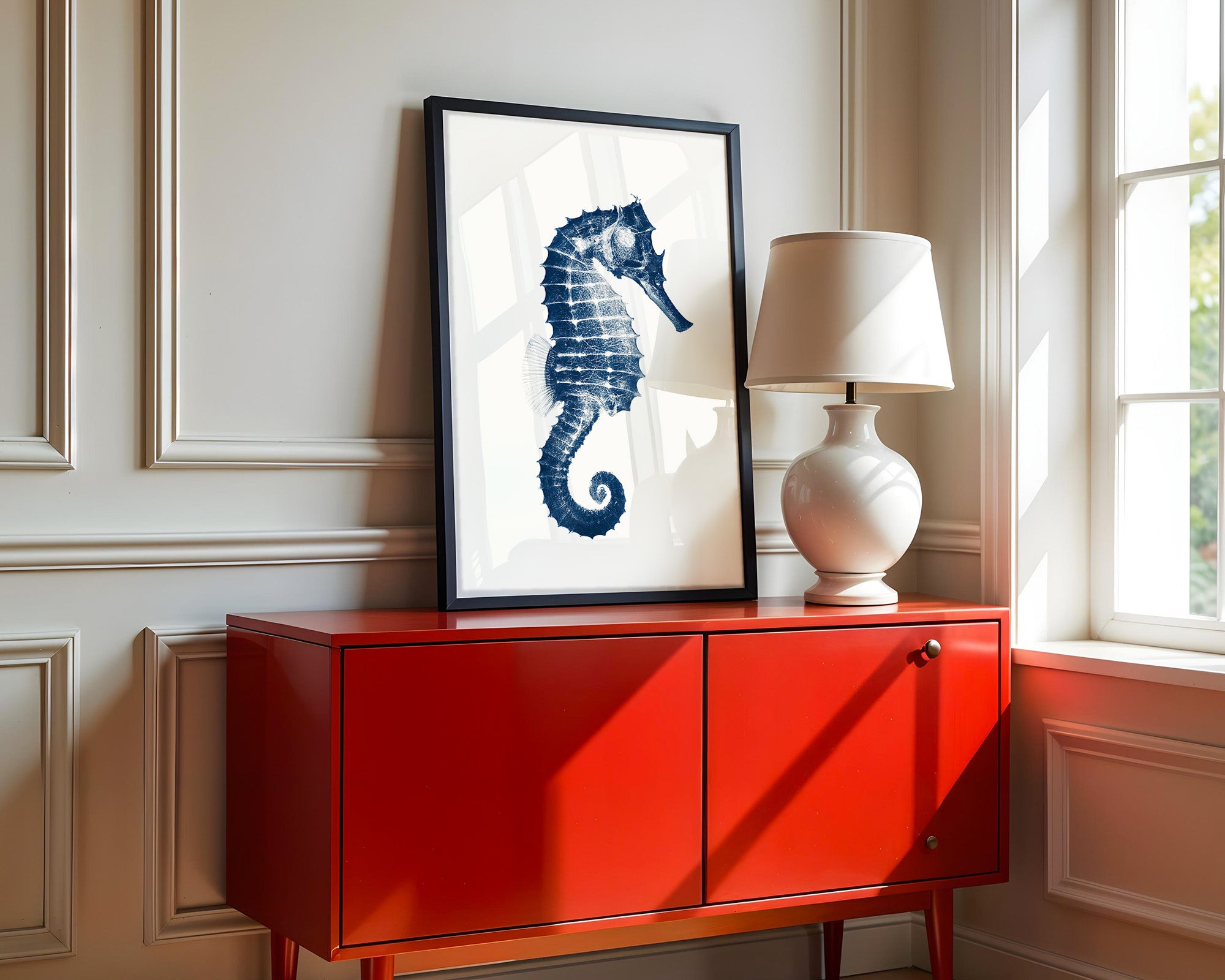 Seepferdchen Blau Monochrom