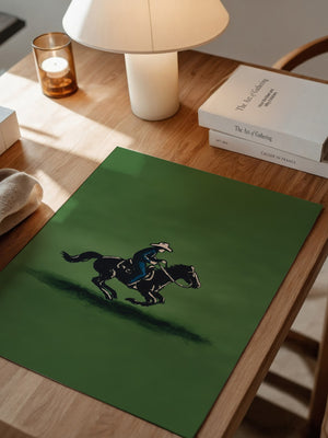 Cowboy auf Pferd grüne Szenerie