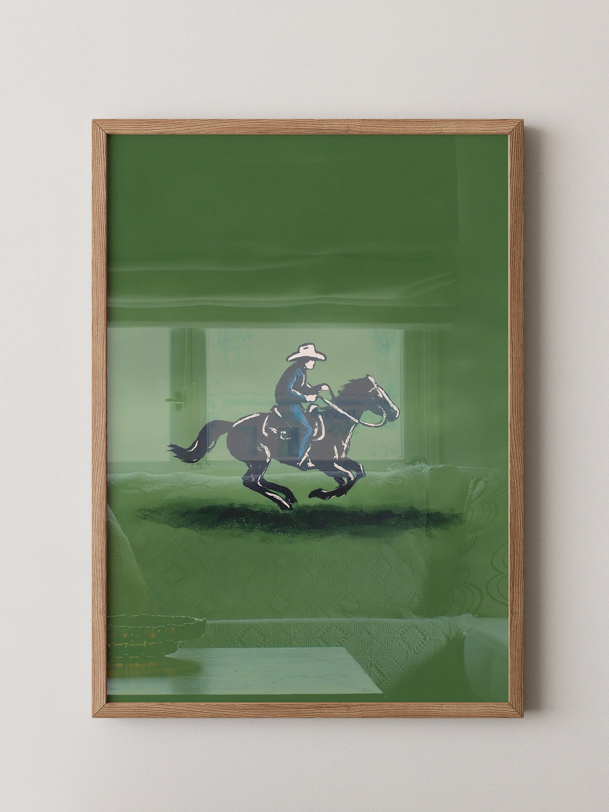 Cowboy auf Pferd grüne Szenerie