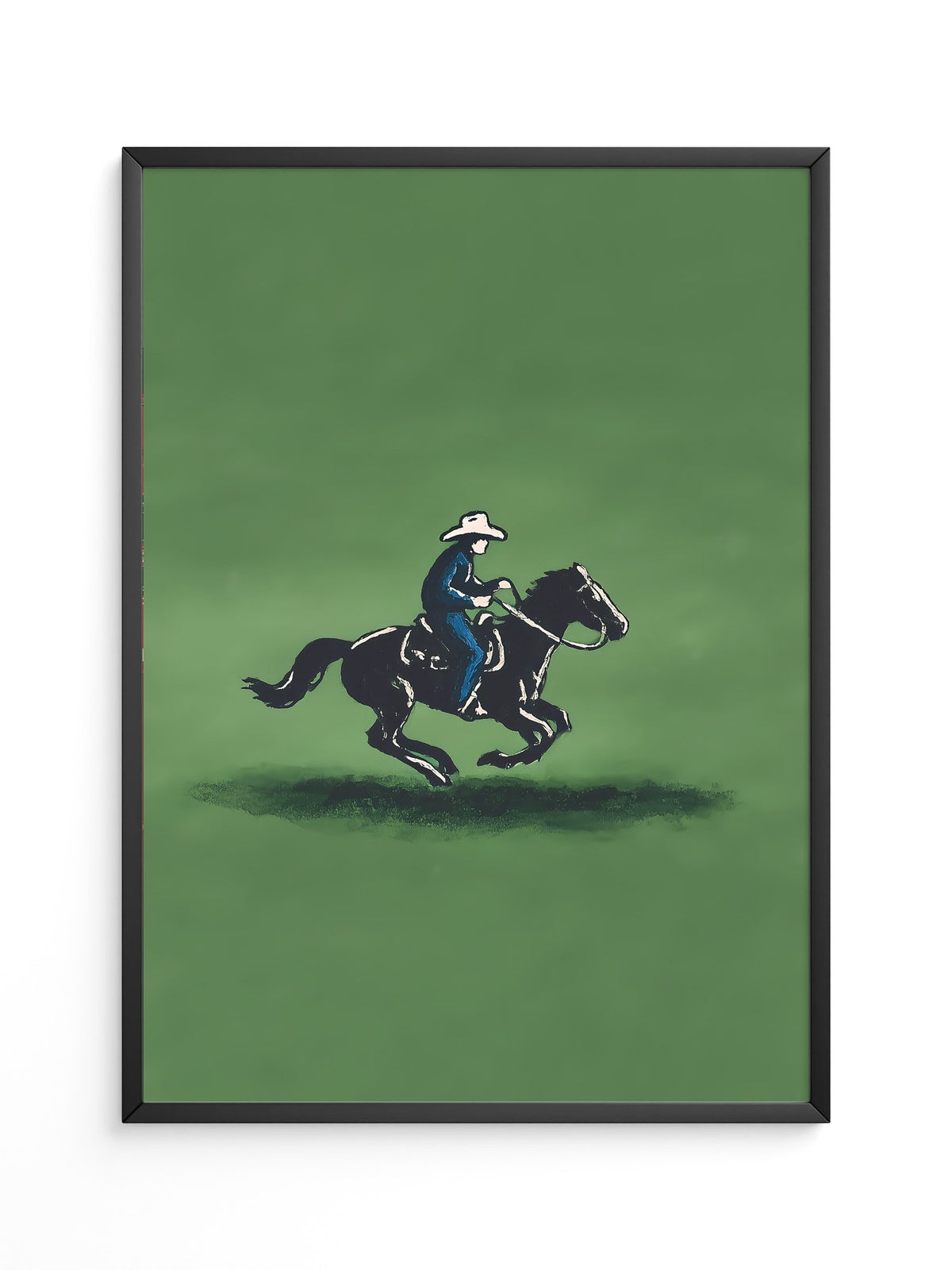 Cowboy auf Pferd grüne Szenerie