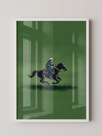 Cowboy auf Pferd grüne Szenerie