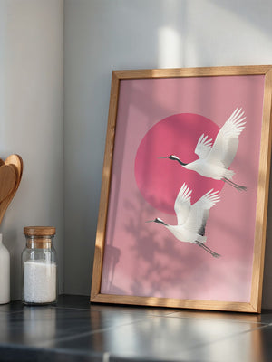Kraniche Rosa Sonne