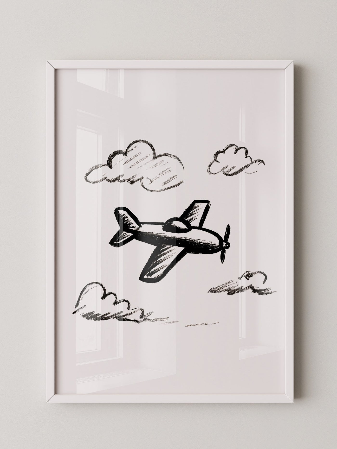 Flugzeug Skizze Wolken Schwarzweiß