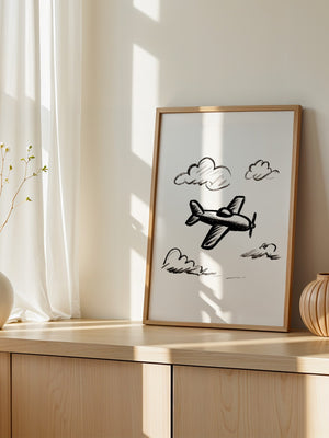 Flugzeug Skizze Wolken Schwarzweiß
