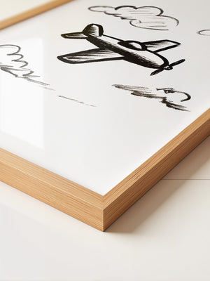 Flugzeug Skizze Wolken Schwarzweiß