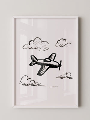 Flugzeug Skizze Wolken Schwarzweiß