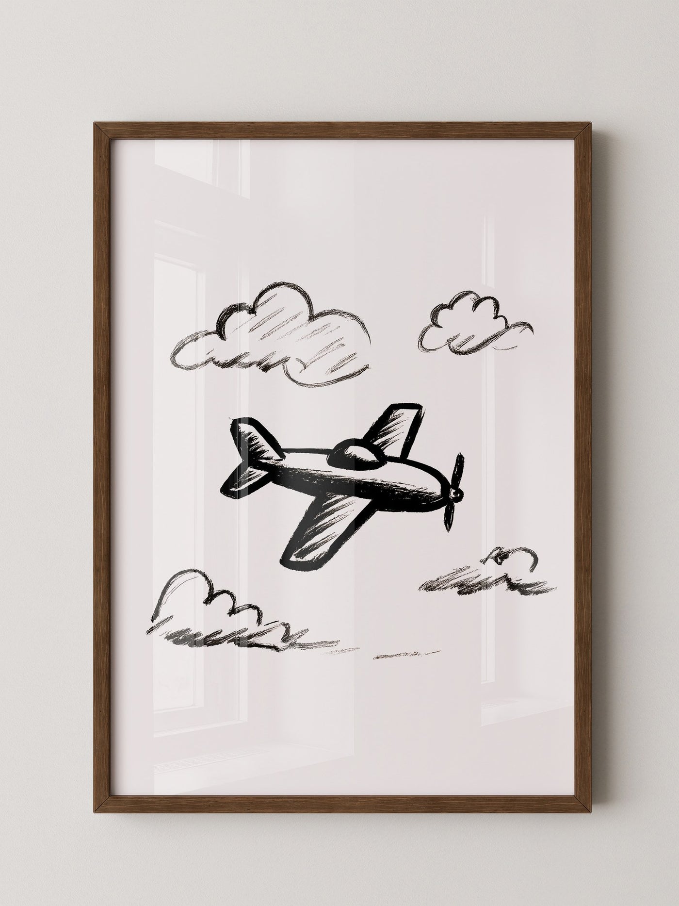 Flugzeug Skizze Wolken Schwarzweiß