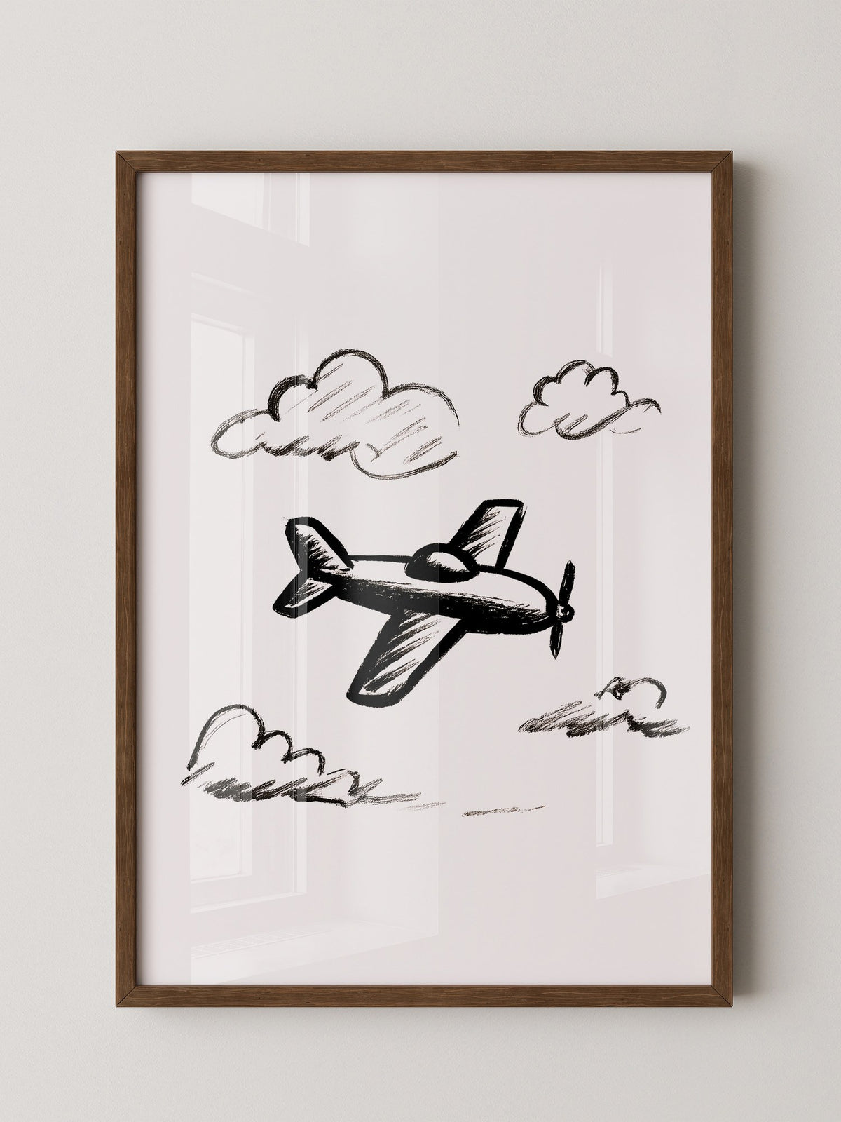 Flugzeug Skizze Wolken Schwarzweiß