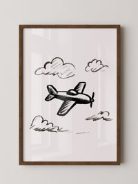 Flugzeug Skizze Wolken Schwarzweiß