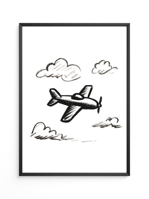 Flugzeug Skizze Wolken Schwarzweiß