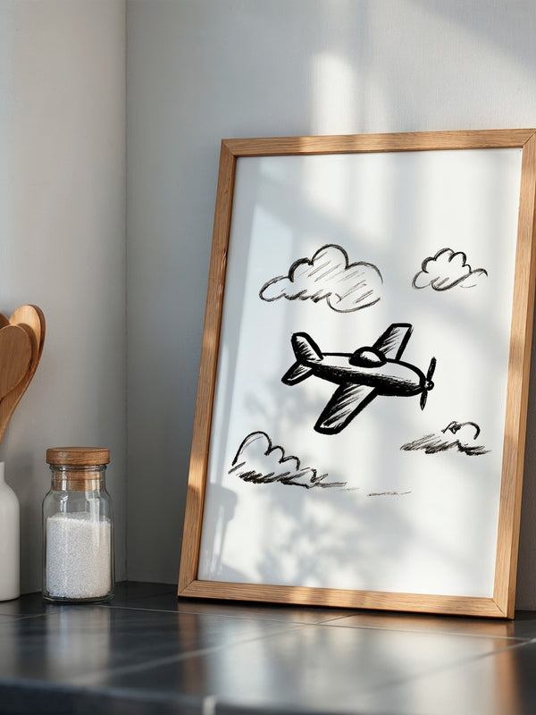Flugzeug Skizze Wolken Schwarzweiß
