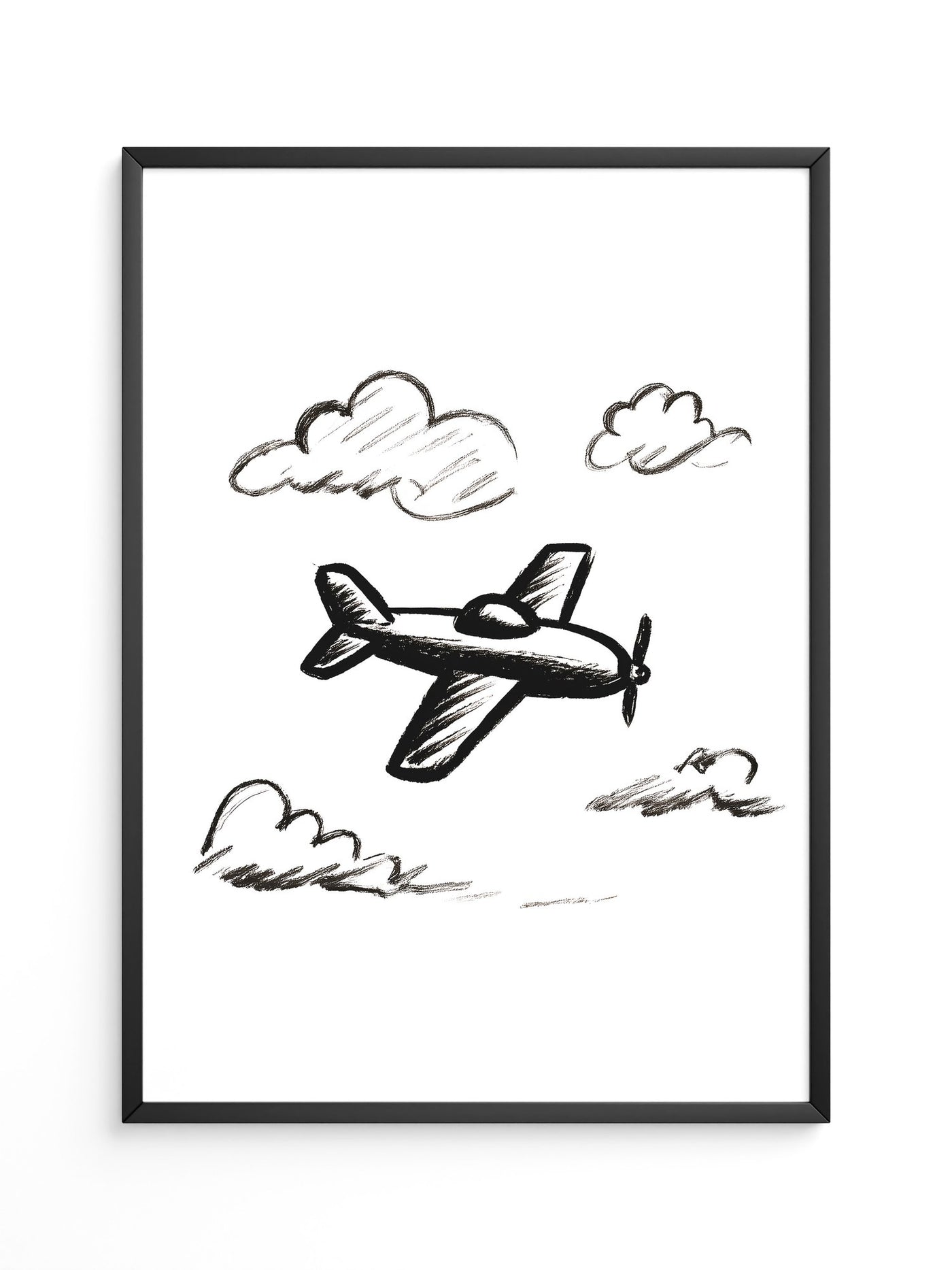 Flugzeug Skizze Wolken Schwarzweiß
