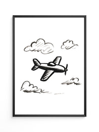 Flugzeug Skizze Wolken Schwarzweiß