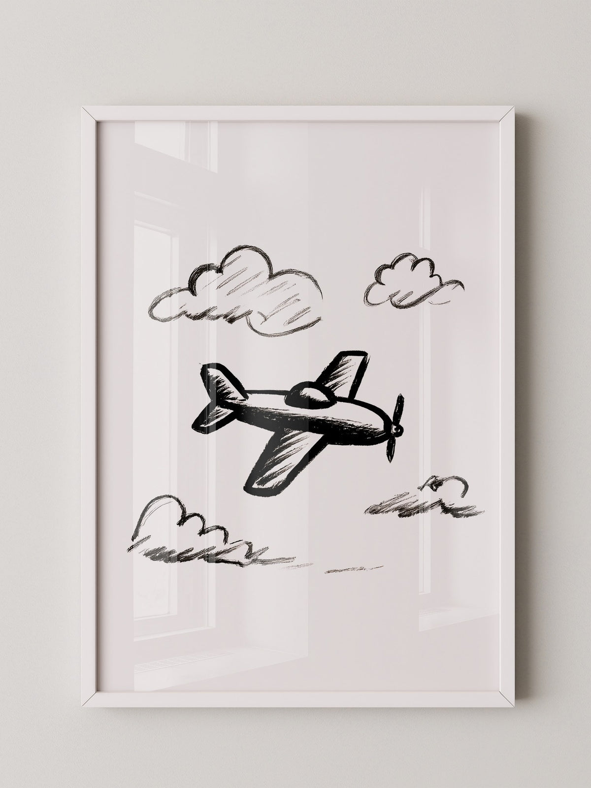 Flugzeug Skizze Wolken Schwarzweiß