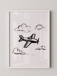 Flugzeug Skizze Wolken Schwarzweiß