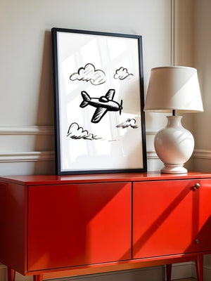 Flugzeug Skizze Wolken Schwarzweiß