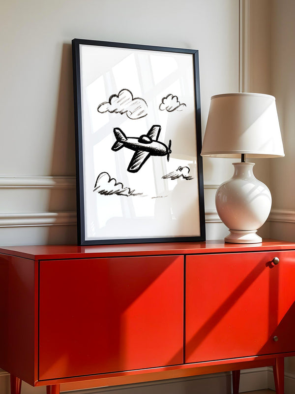 Flugzeug Skizze Wolken Schwarzweiß