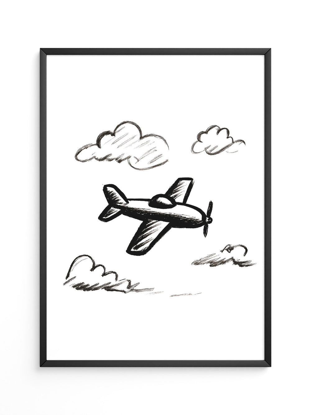 Flugzeug Skizze Wolken Schwarzweiß