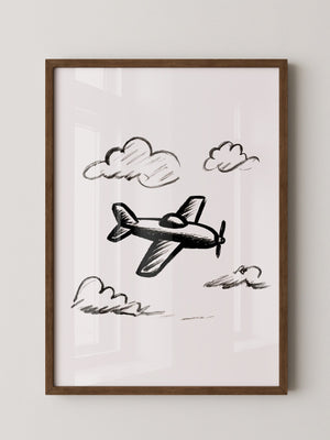 Flugzeug Skizze Wolken Schwarzweiß