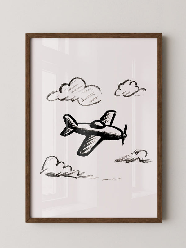 Flugzeug Skizze Wolken Schwarzweiß
