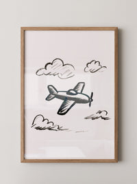 Flugzeug Skizze Wolken Schwarzweiß