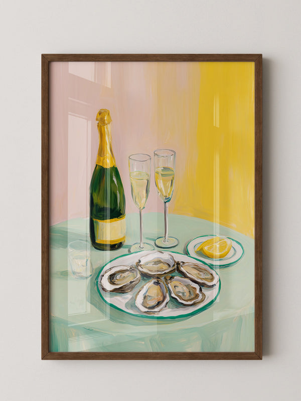 Austern Champagner Malerei Pastell