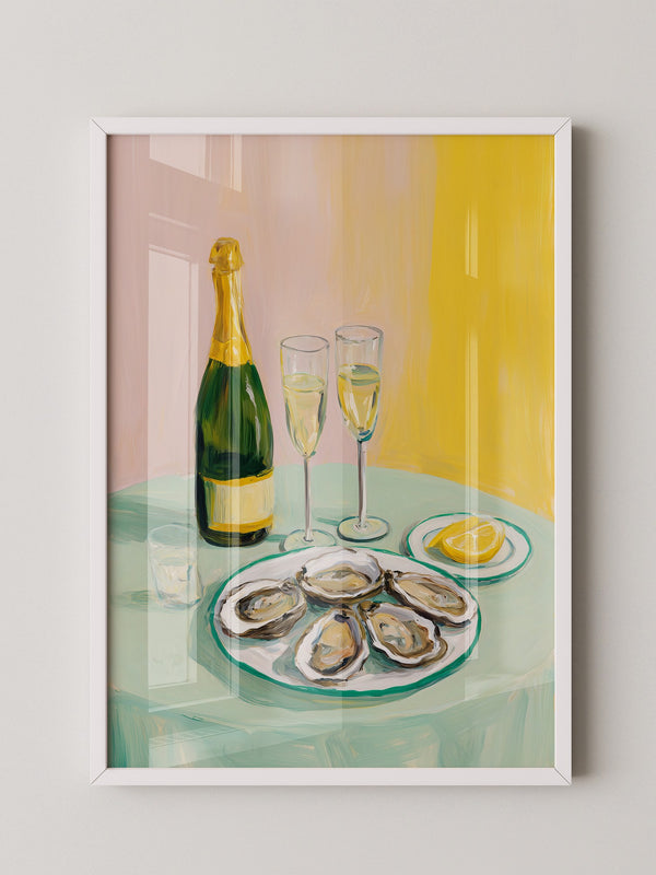 Austern Champagner Malerei Pastell