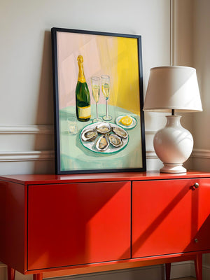 Austern Champagner Malerei Pastell