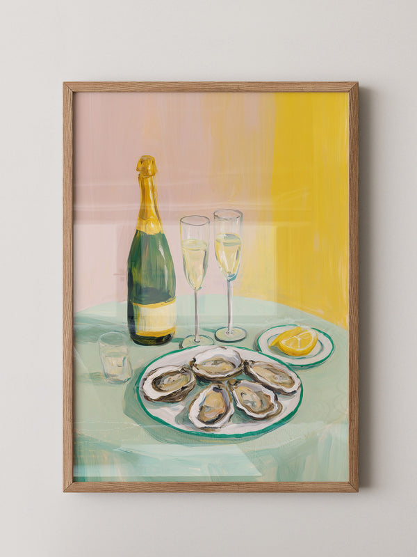 Austern Champagner Malerei Pastell