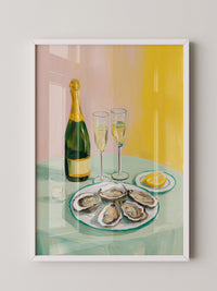 Austern Champagner Malerei Pastell