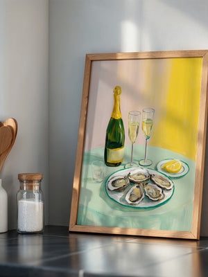 Austern Champagner Malerei Pastell