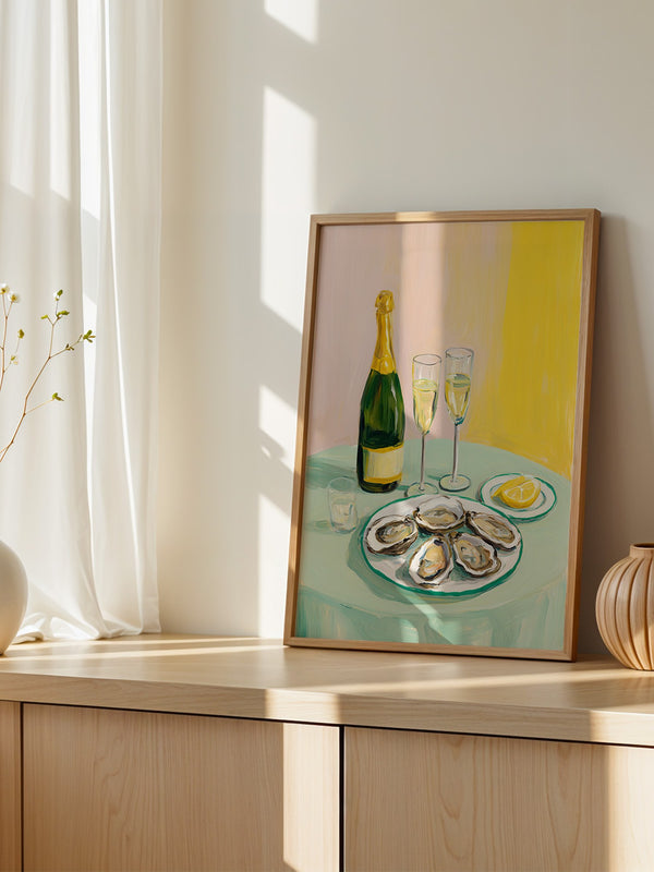 Austern Champagner Malerei Pastell
