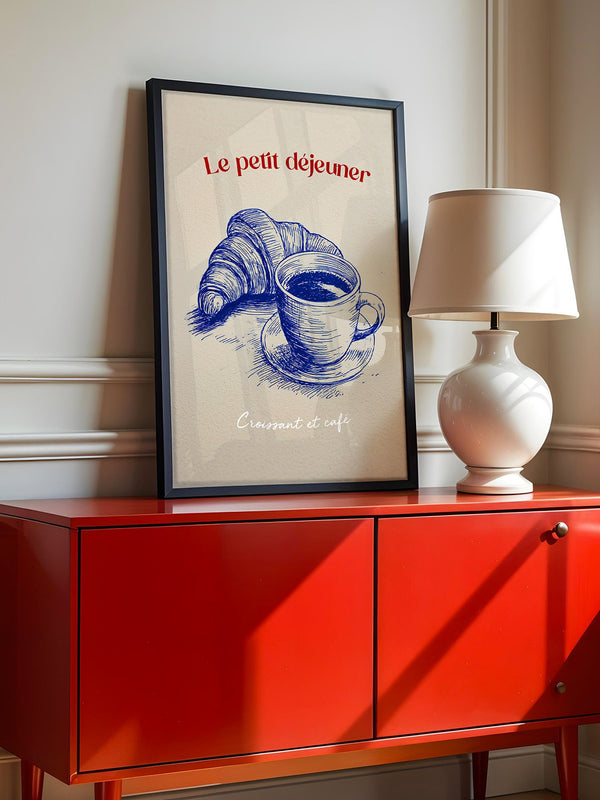 Croissant Café Blauzeichnung