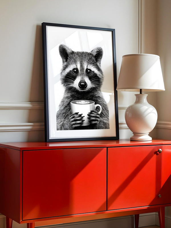 Waschbär Café Schwarzweiß