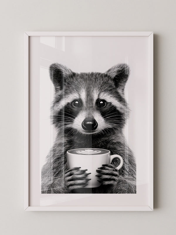 Waschbär Café Schwarzweiß