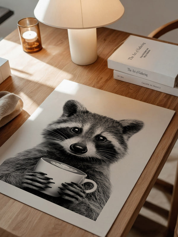 Waschbär Café Schwarzweiß