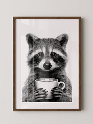 Waschbär Café Schwarzweiß